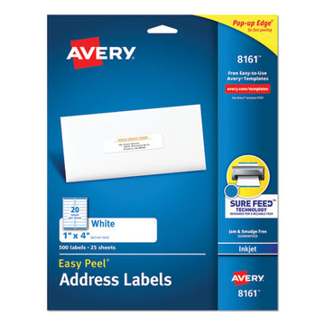 Avery® Easy Peel White Address Labels W- Sure Feed Technology, Inkjet Printers, 1 X 4, White, 20-sheet, 25 Sheets-pack freeshipping - TVN Wholesale